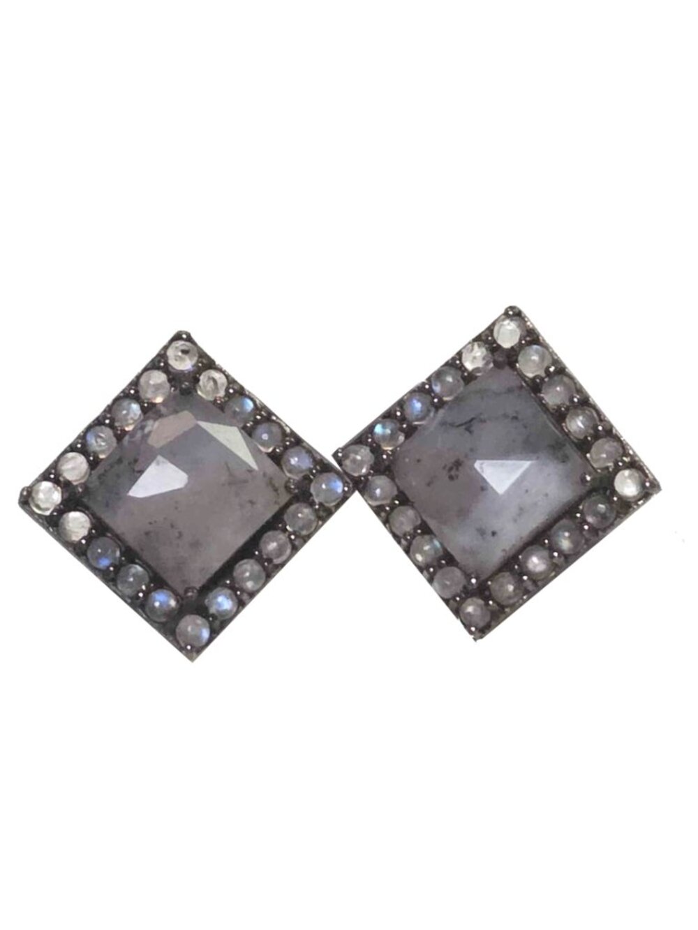 NEW ADORNIA Fine Dendrite Opal Square Halo Stud Earrings Sterling Silver